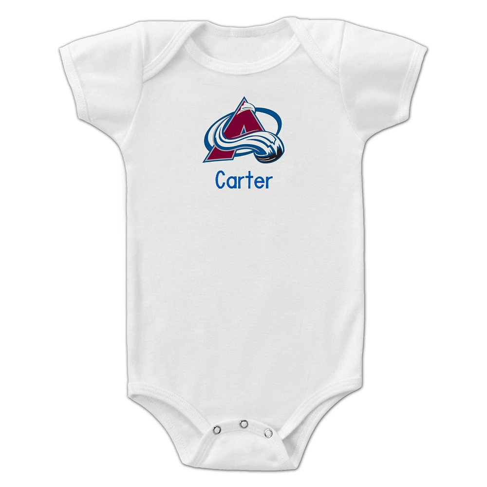Infant White Colorado Avalanche Personalized Bodysuit