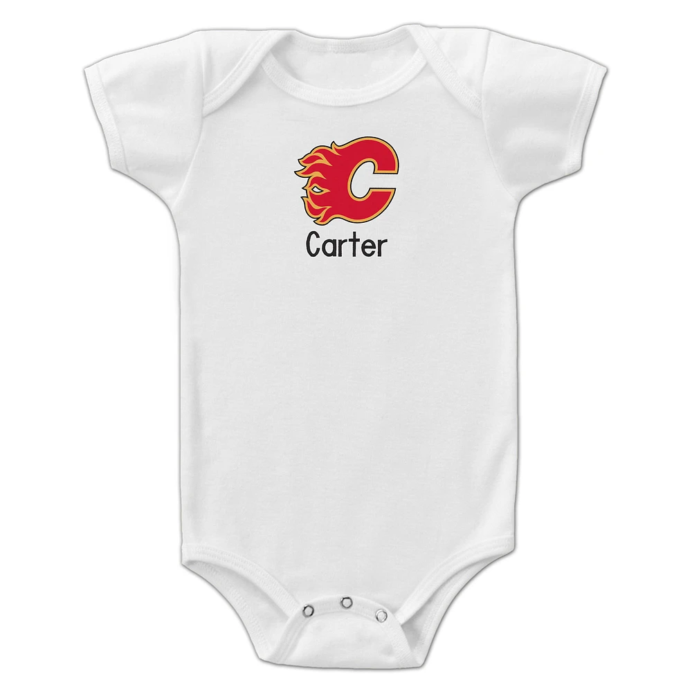 Infant White Calgary Flames Personalized Bodysuit