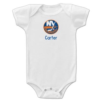 Infant White New York Islanders Personalized Bodysuit