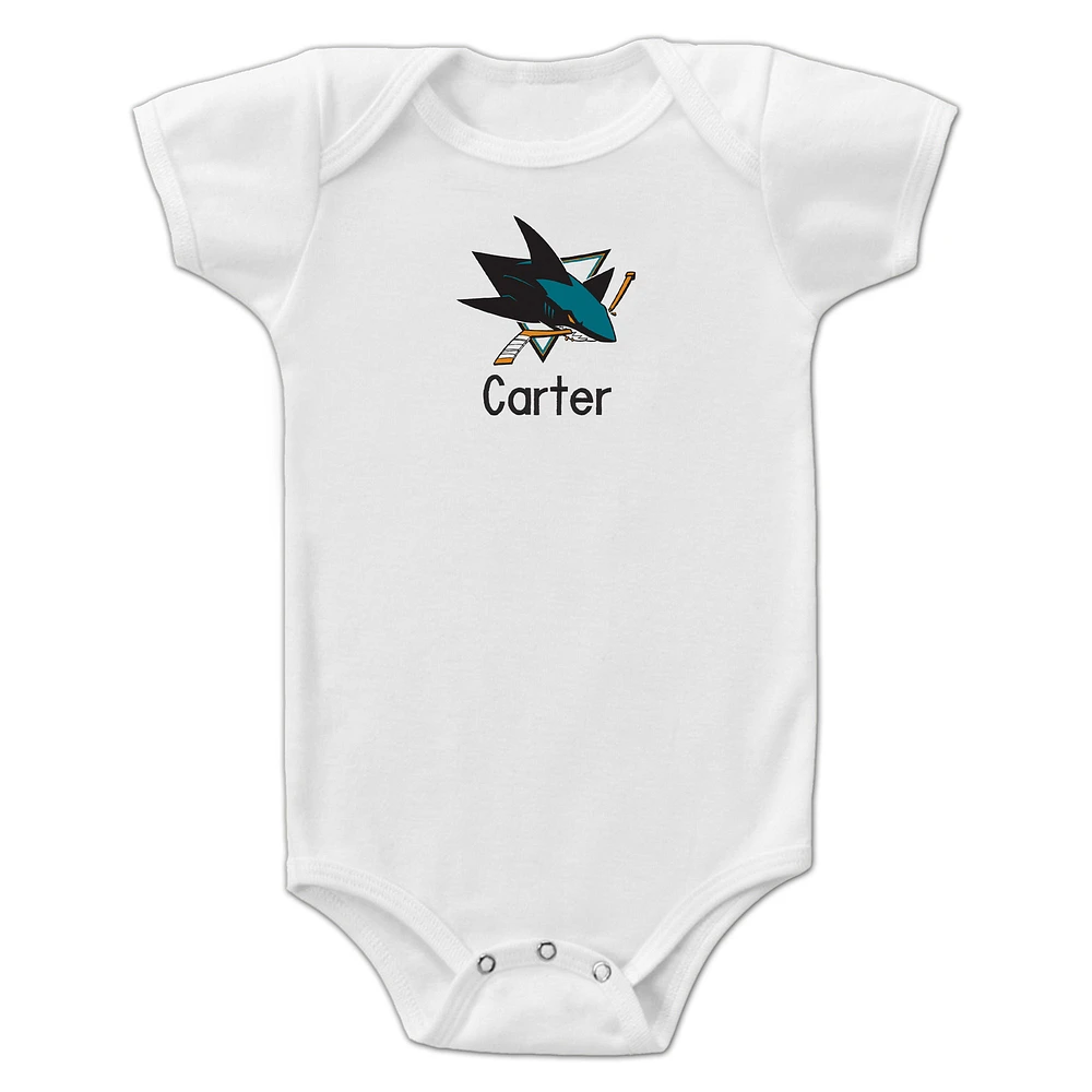 Infant White San Jose Sharks Personalized Bodysuit