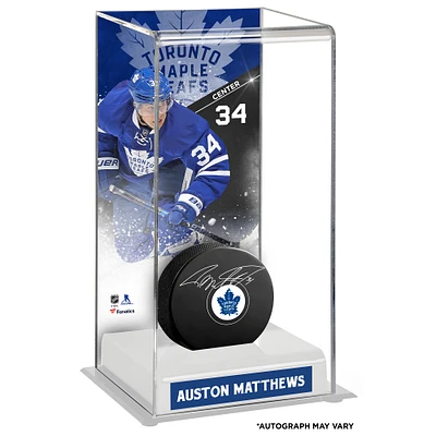 Auston Matthews Toronto Maple Leafs Autographed Hockey Puck with Deluxe Tall Hockey Puck Case