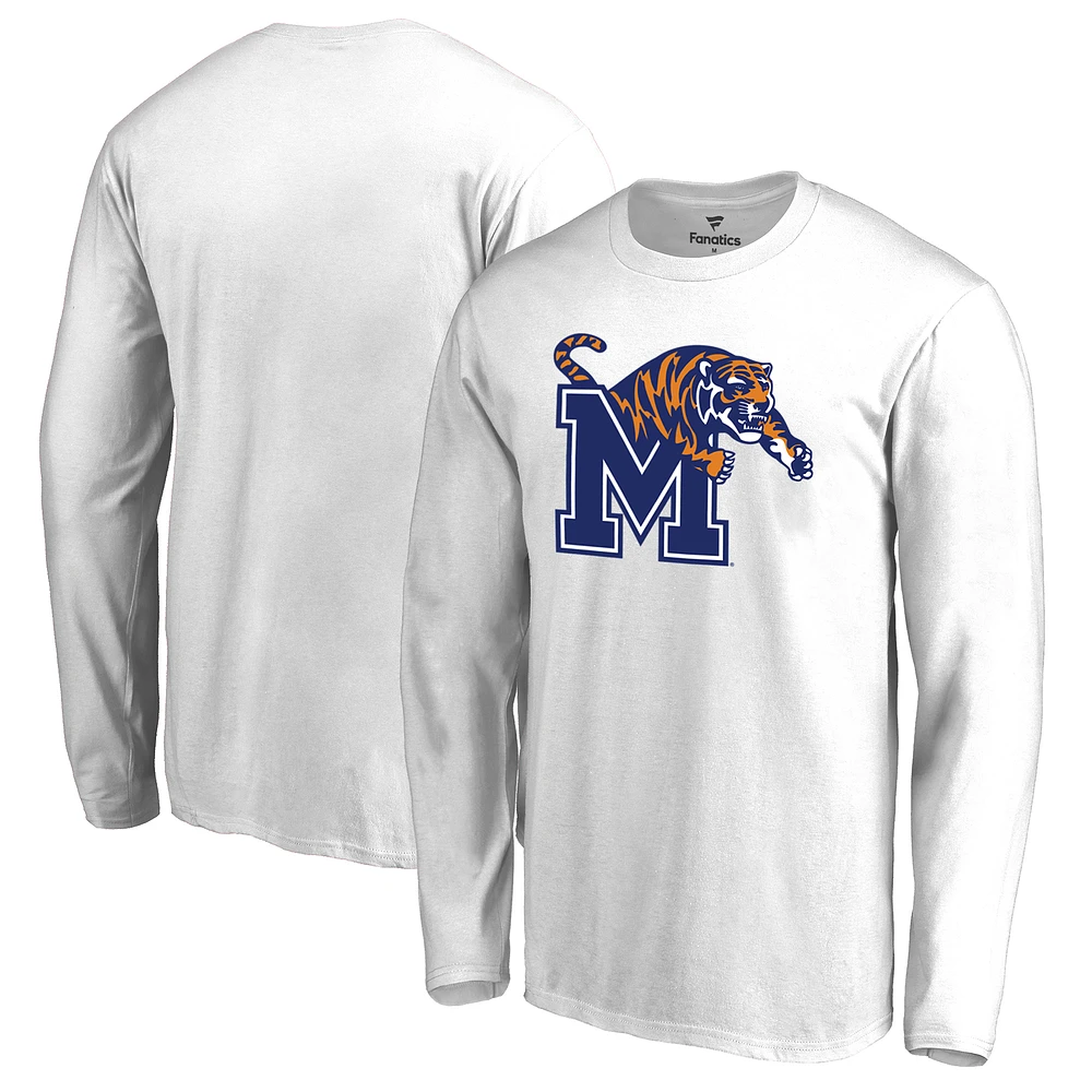 Men's White Memphis Tigers Primary Logo Long Sleeve T-Shirt
