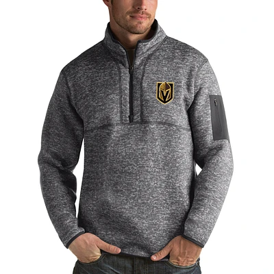 Men's Antigua Heather Black Vegas Golden Knights Fortune Half-Zip Pullover Jacket