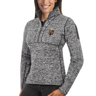 Women's Antigua Heather Gray Vegas Golden Knights Fortune Half-Zip Sweatshirt