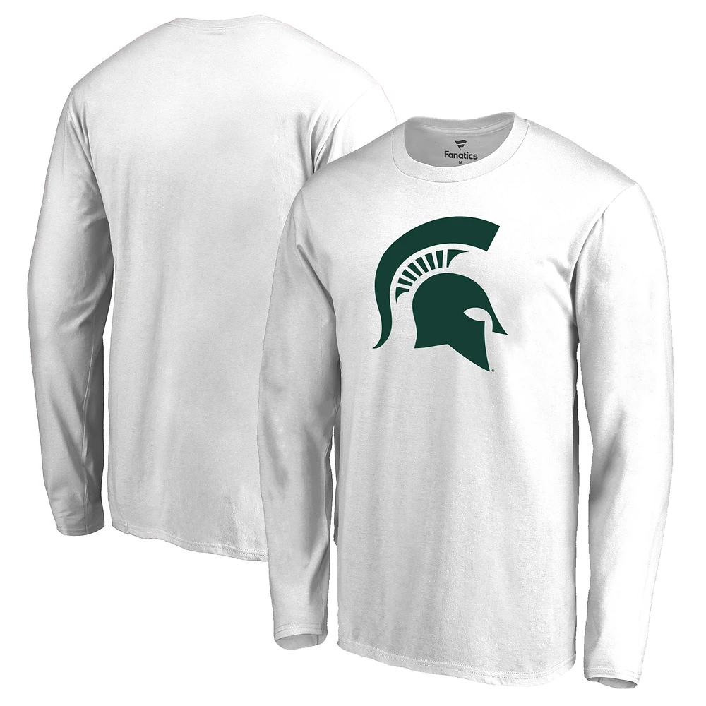 Men's White Michigan State Spartans Primary Logo Long Sleeve T-Shirt