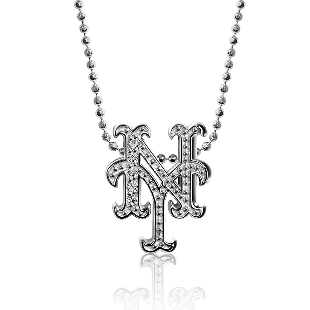 Women's Alex Woo New York Mets Little Logo 14kt White Gold & Diamond Necklace