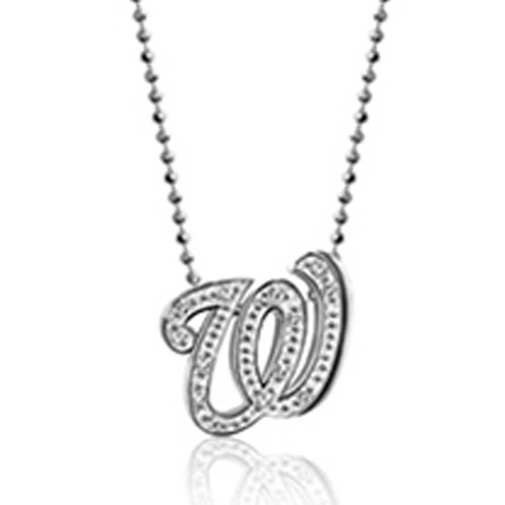 Women's Alex Woo Washington Nationals Little Logo 14kt White Gold & Diamond Necklace
