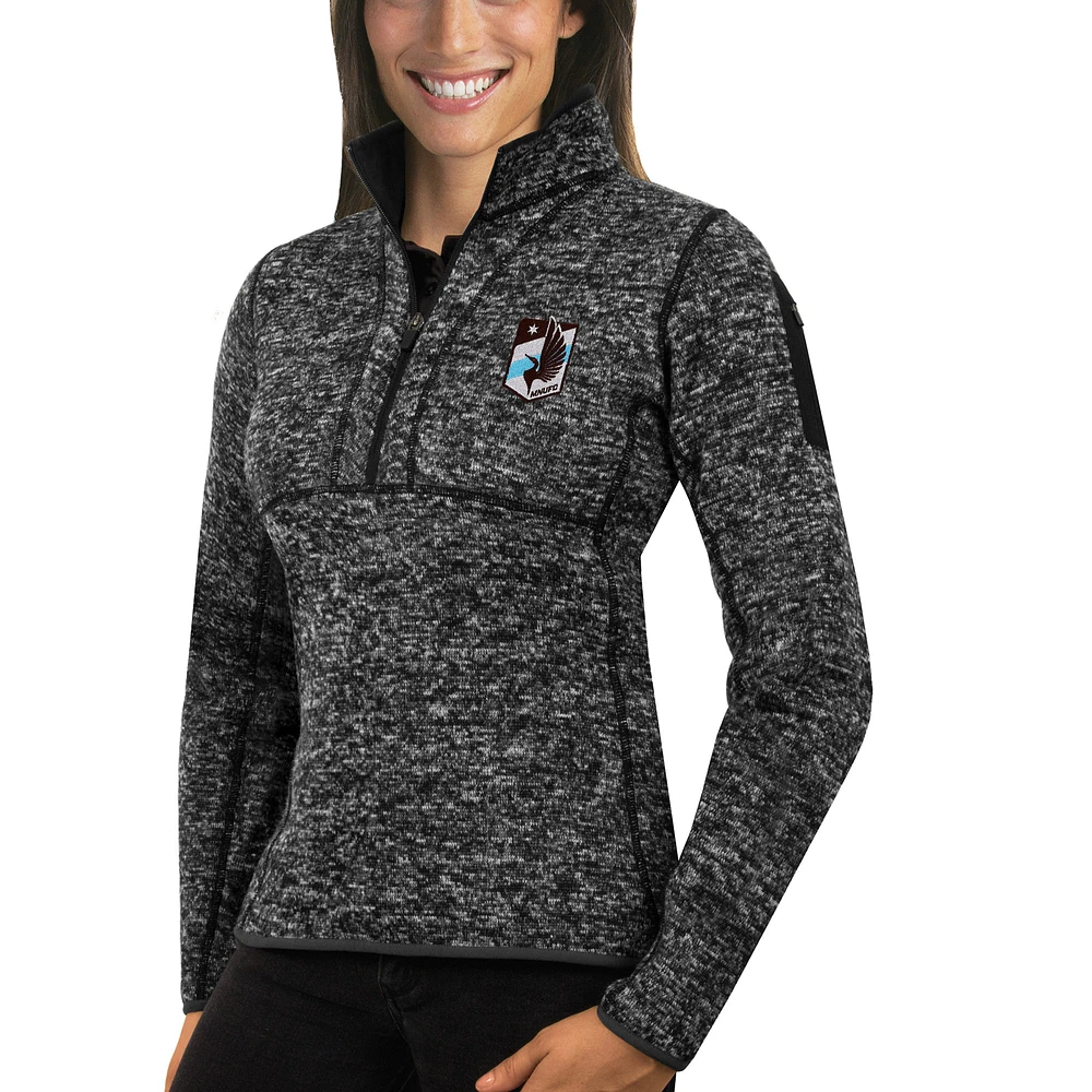 Women's Antigua Black Minnesota United FC Fortune Quarter-Zip Pullover Jacket