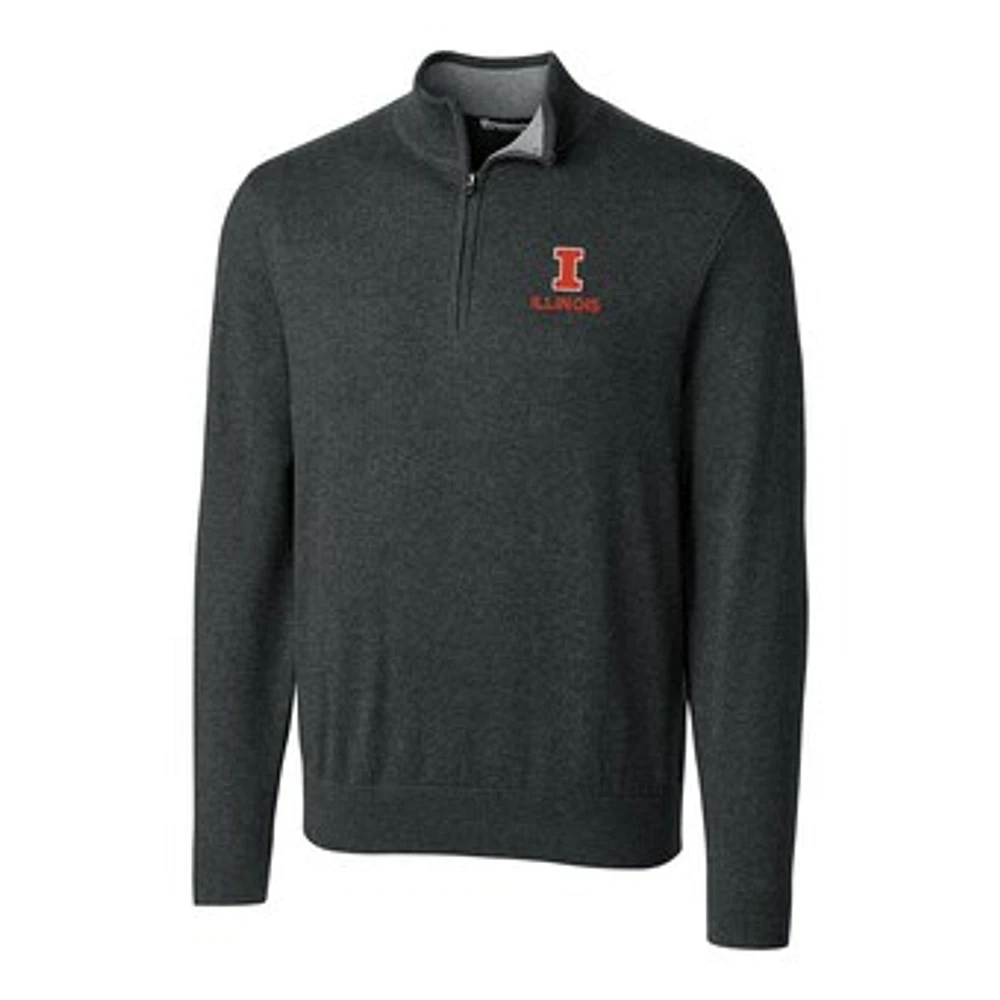 Men's Cutter & Buck Heather Charcoal Illinois Fighting Illini Big & Tall Lakemont Half-Zip Jacket