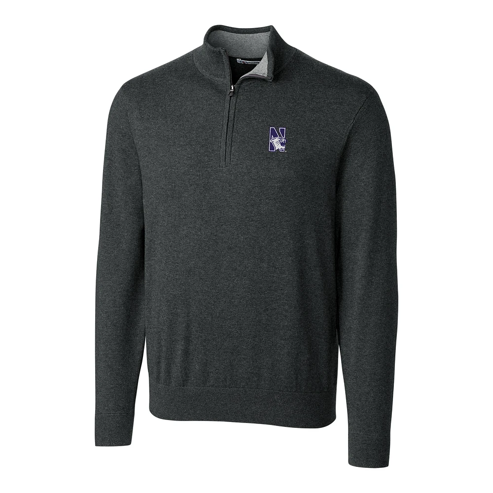 Men's Cutter & Buck Heather Charcoal Northwestern Wildcats Big Tall Lakemont Half-Zip Jacket
