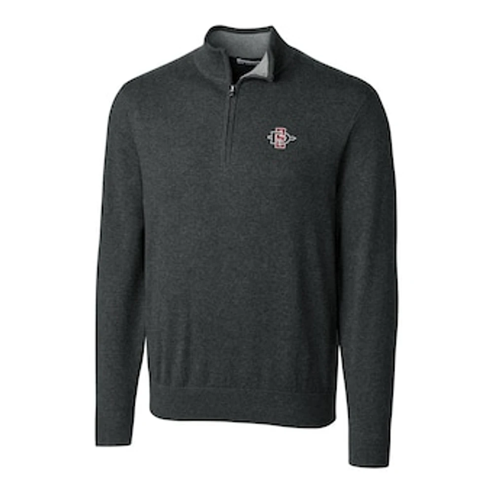 Men's Cutter & Buck Heather Charcoal San Diego State Aztecs Big Tall Lakemont Half-Zip Jacket