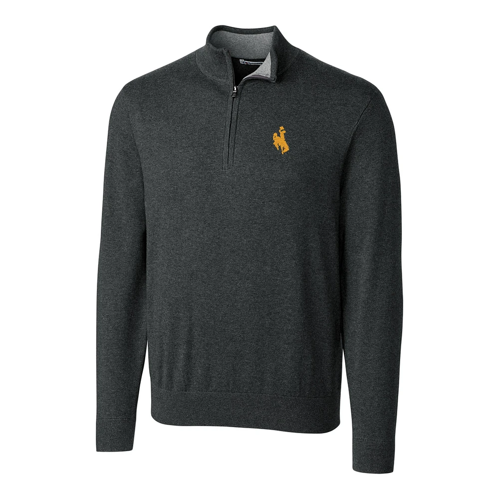 Men's Cutter & Buck Heather Charcoal Wyoming Cowboys Big Tall Lakemont Half-Zip Jacket