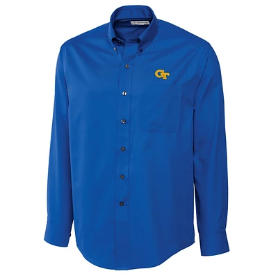 Men's Cutter & Buck Blue GA Tech Yellow Jackets Big & Tall Epic Easy Care Fine Twill Long Sleeve Button-Down Shirt