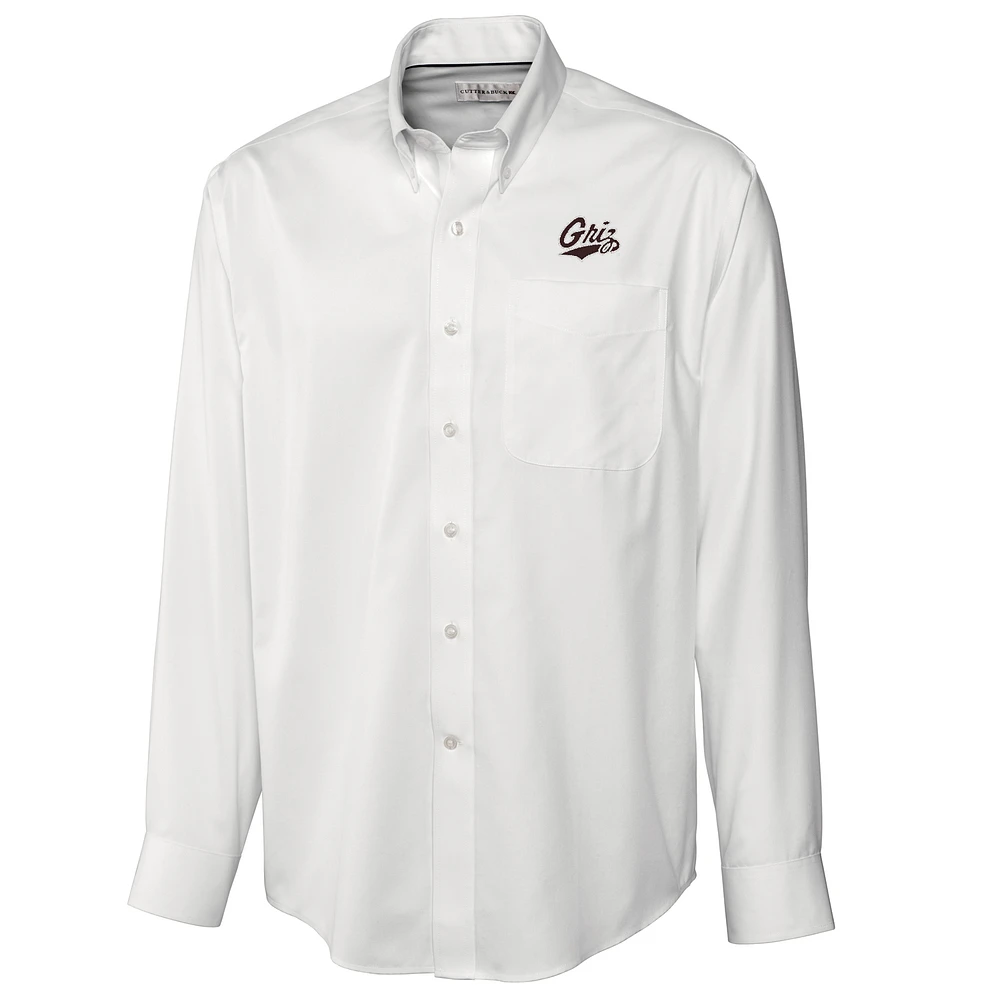 Men's Cutter & Buck White Montana Grizzlies Big & Tall Epic Easy Care Fine Twill Long Sleeve Button-Down Shirt