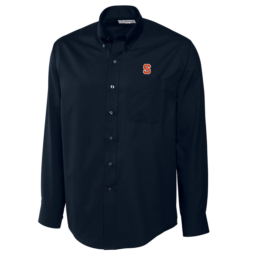 Men's Cutter & Buck Navy Syracuse Orange Big & Tall Epic Easy Care Fine Twill Long Sleeve Button-Down Shirt