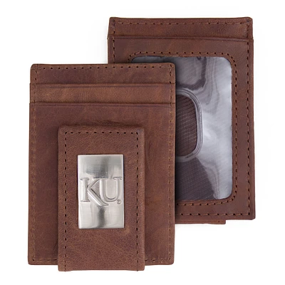 Brown Kansas Jayhawks Leather Front Pocket Wallet