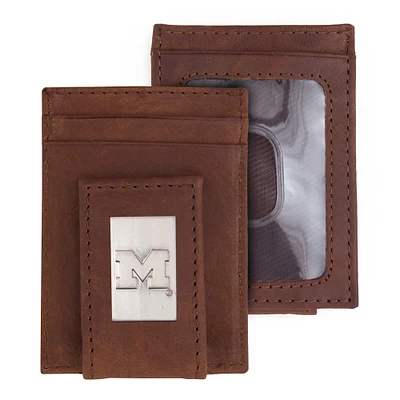 Brown Michigan Wolverines Leather Front Pocket Wallet