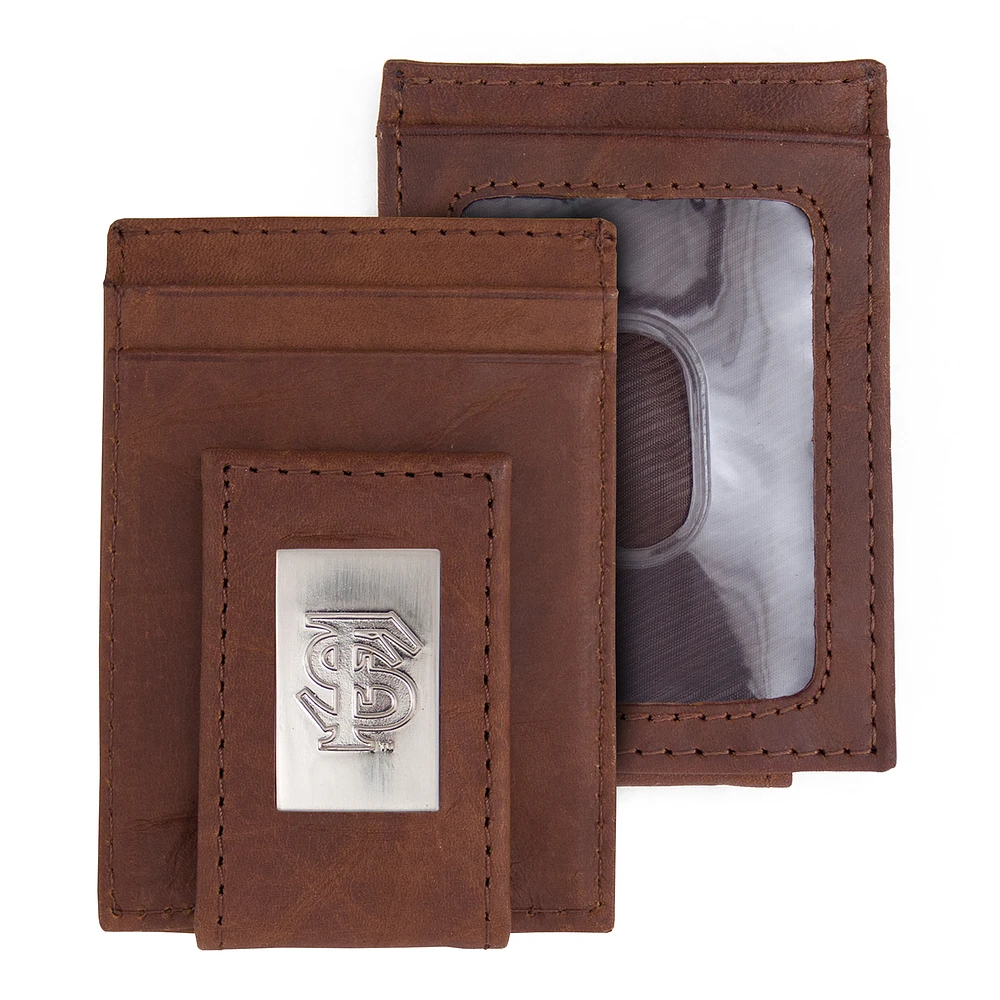 Brown Florida State Seminoles Leather Front Pocket Wallet