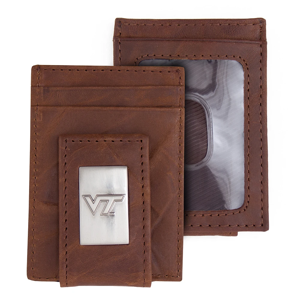 Brown Virginia Tech Hokies Leather Front Pocket Wallet