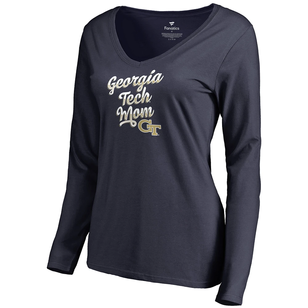 Women's Navy Georgia Tech Yellow Jackets Team Mom Long Sleeve T-Shirt