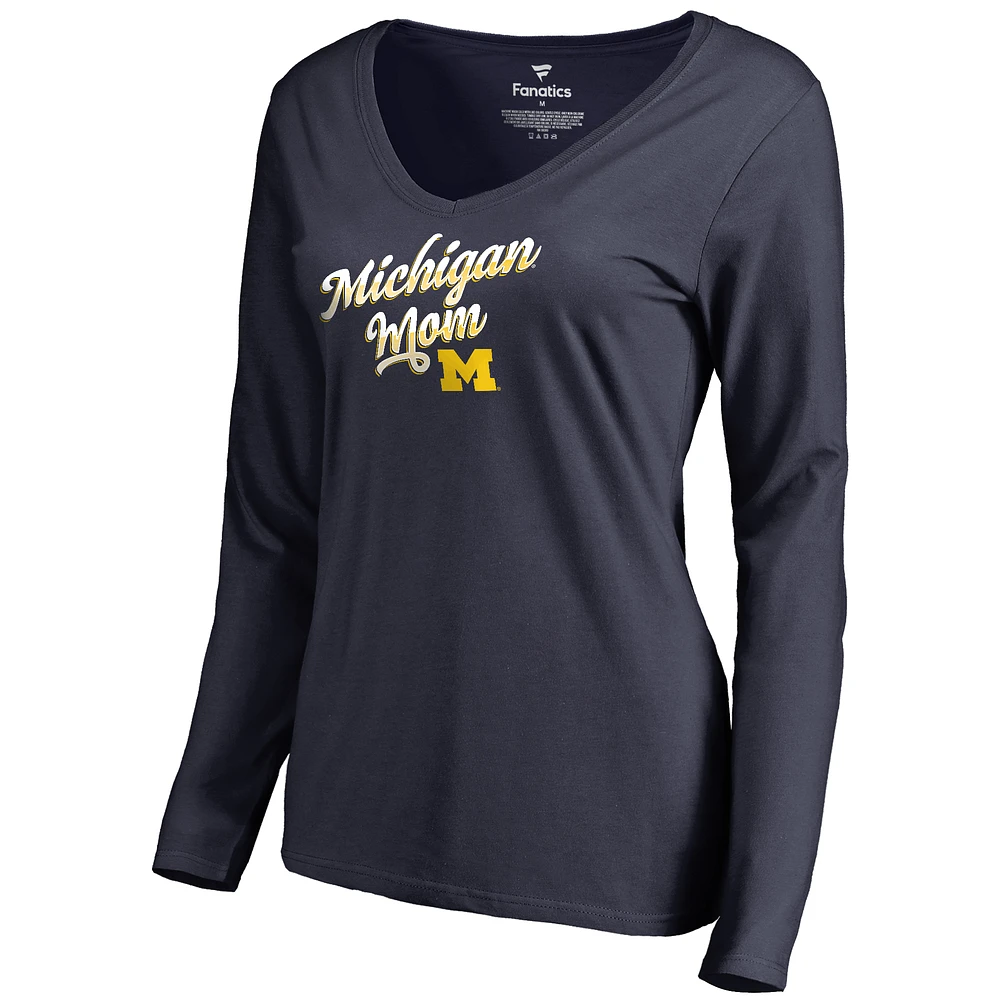 Women's Navy Michigan Wolverines Team Mom Long Sleeve T-Shirt