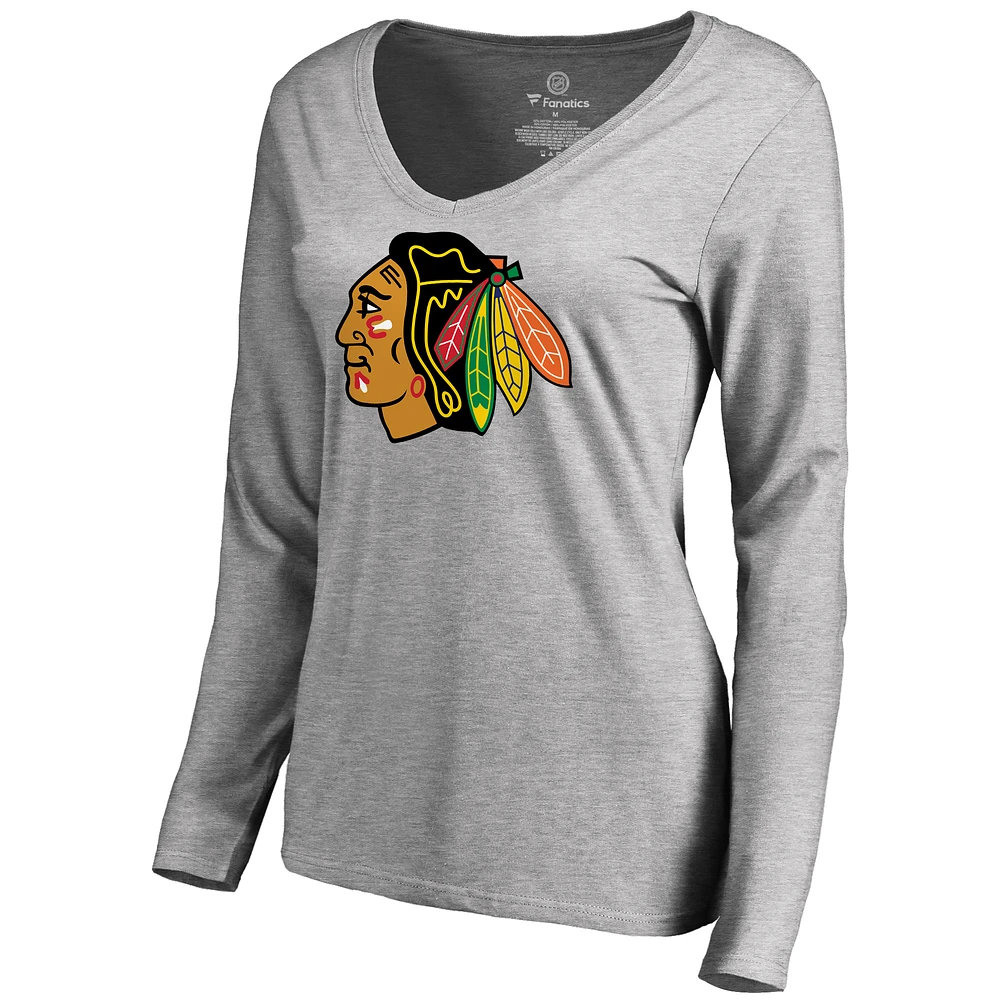 Women's Ash Chicago Blackhawks Primary Logo Long Sleeve T-Shirt