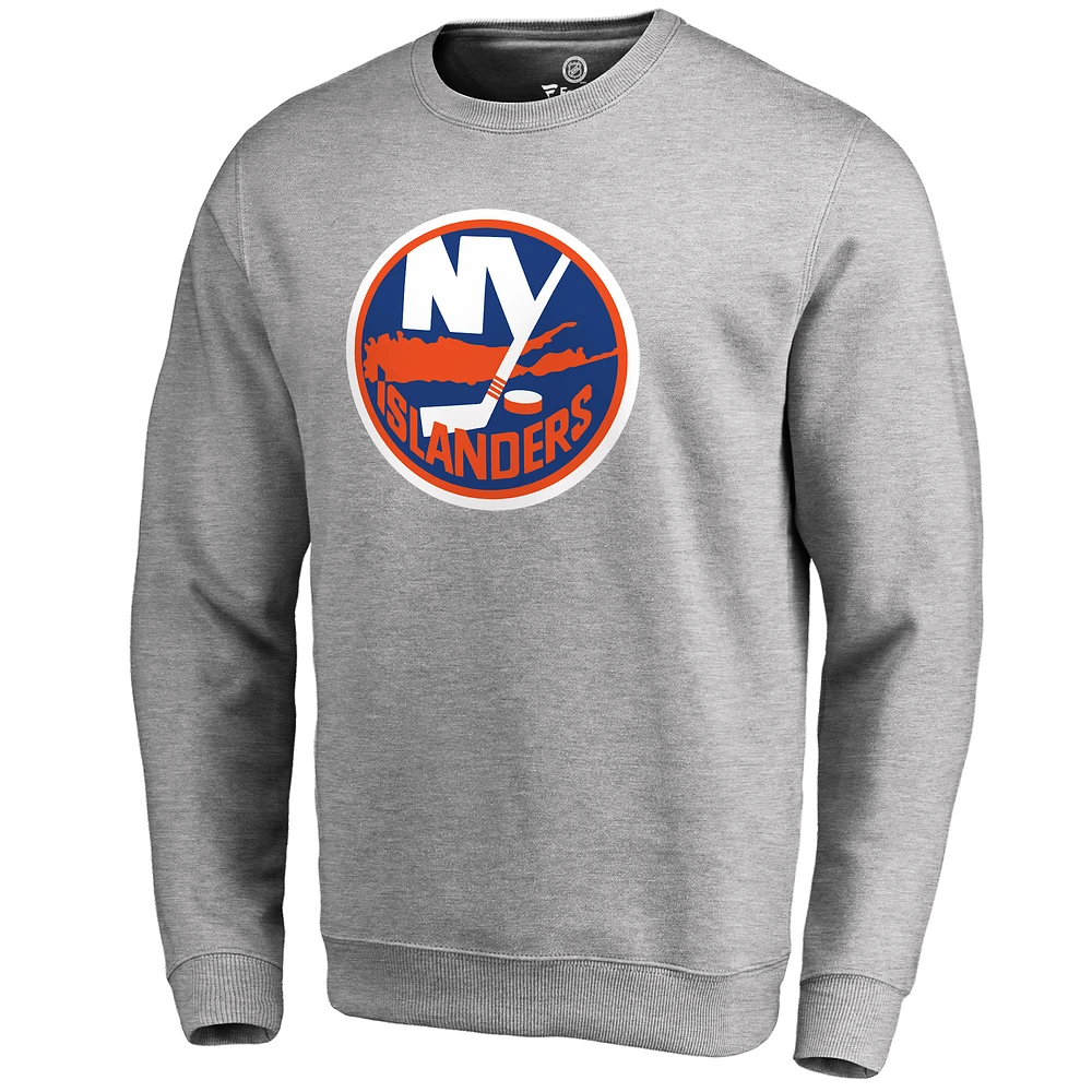 Men's Ash New York Islanders Primary Logo Pullover Sweatshirt