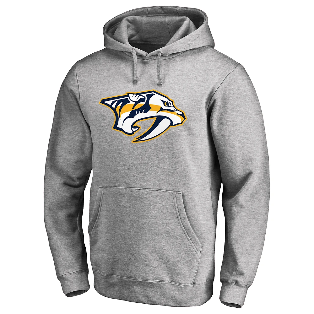 Men's Heather Gray Nashville Predators Primary Team Logo Fleece Fitted Pullover Hoodie