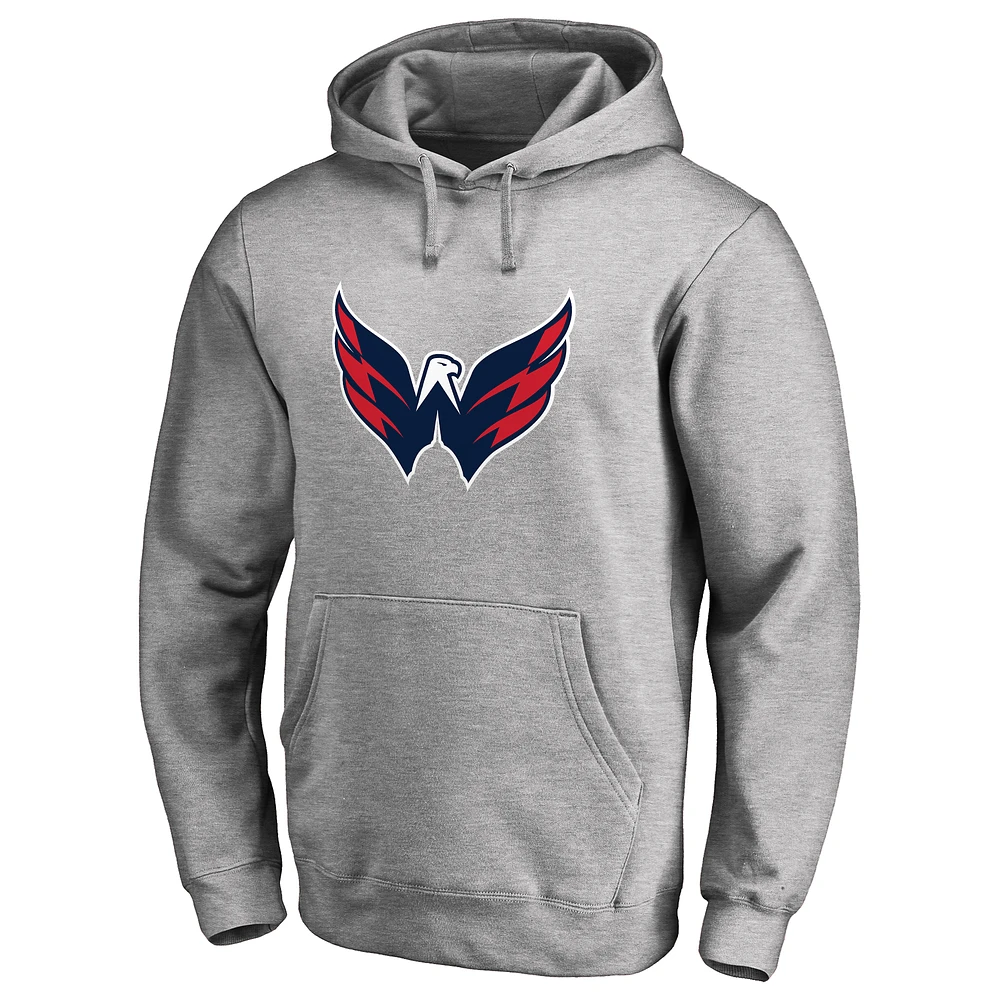 Men's Heather Gray Washington Capitals Primary Logo Pullover Hoodie II