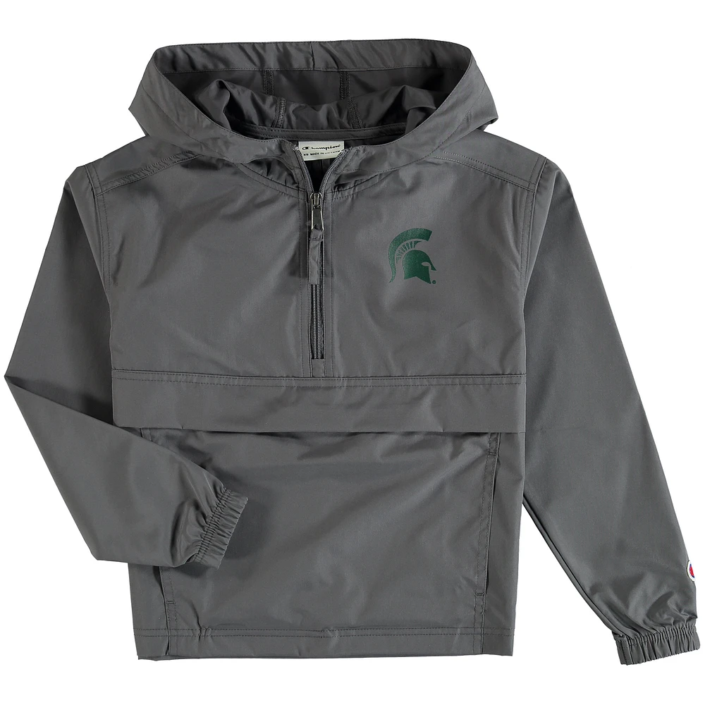 Youth Champion Graphite Michigan State Spartans Pack & Go Quarter-Zip Windbreaker Jacket