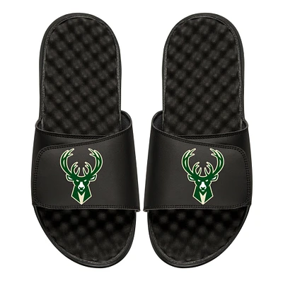 Youth ISlide Black Milwaukee Bucks Personalized Primary Slide Sandals