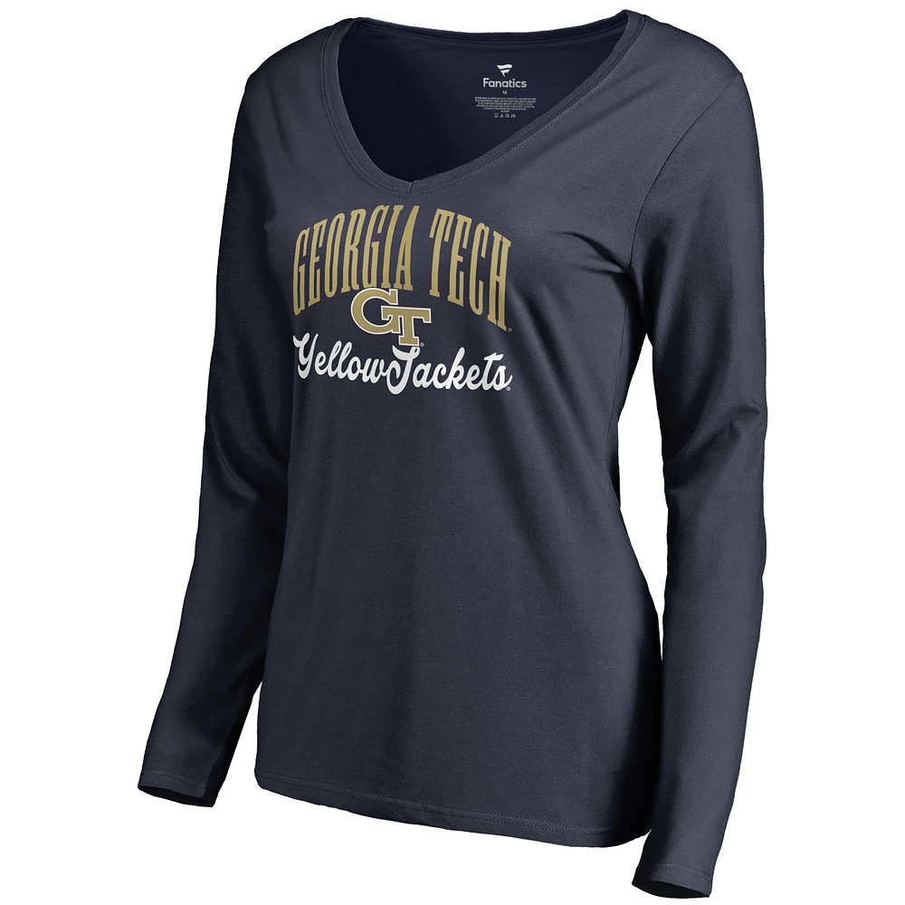 Women's Navy Georgia Tech Yellow Jackets Victory Script Long Sleeve T-Shirt