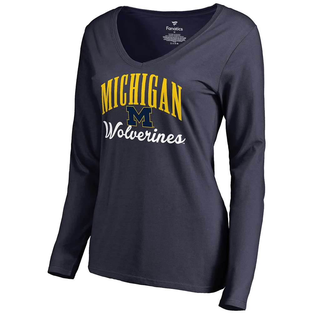 Women's Navy Michigan Wolverines Victory Script Long Sleeve T-Shirt