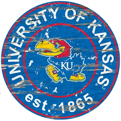 Kansas Jayhawks 23.5" Distressed Round Sign