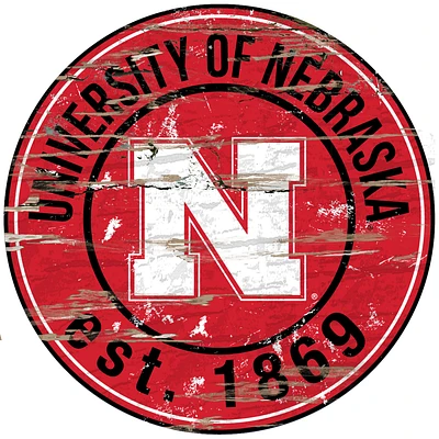 Nebraska Huskers 23.5" Distressed Round Sign