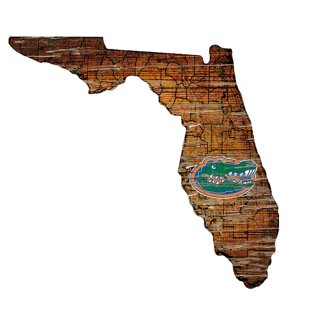 Florida Gators 23.5" x 23.5" Distressed State with Logo Sign