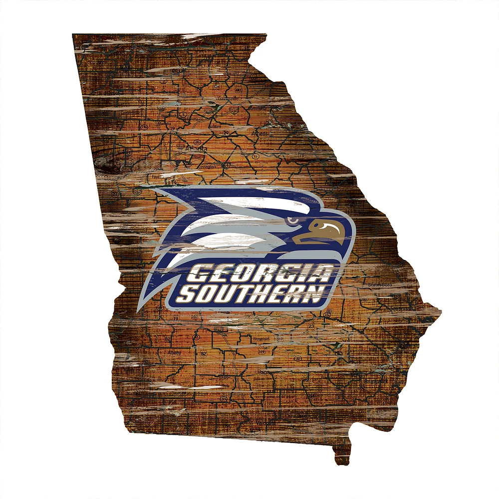 Georgia Southern Eagles 23.5" x 23.5" Distressed State with Logo Sign