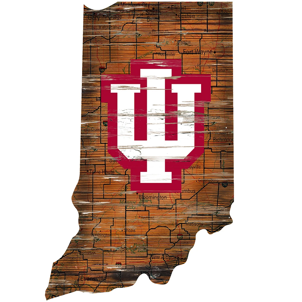 Indiana Hoosiers 23.5" x 23.5" Distressed State with Logo Sign