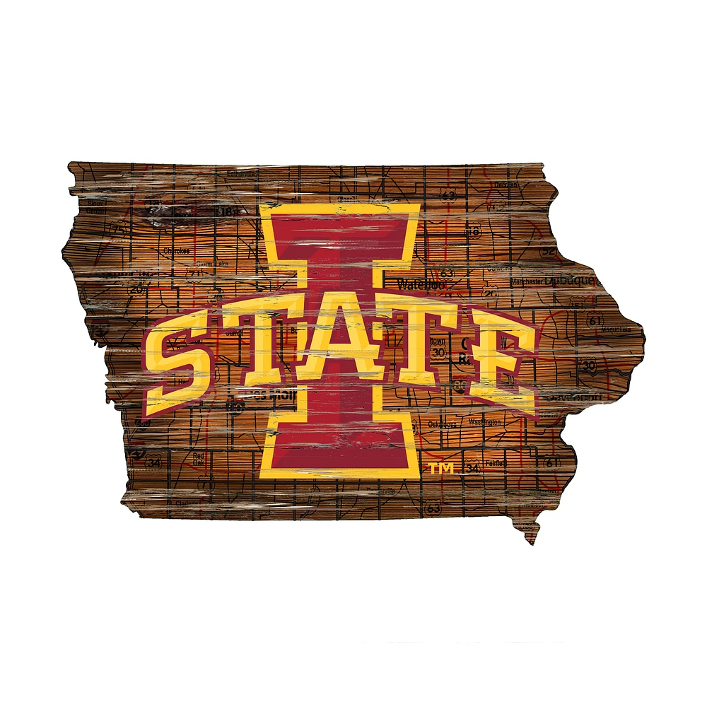 Iowa State Cyclones 23.5" x 23.5" Distressed State with Logo Sign
