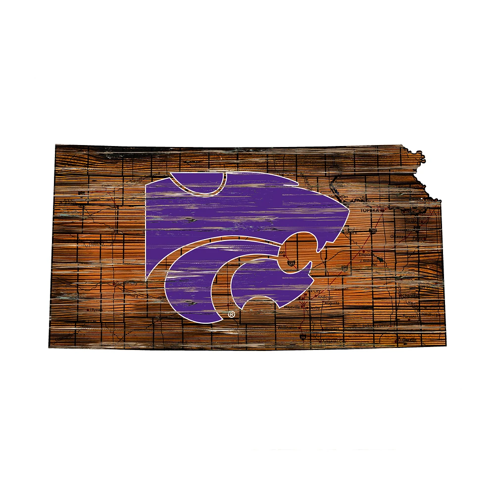 Kansas State Wildcats 23.5" x 23.5" Distressed State with Logo Sign