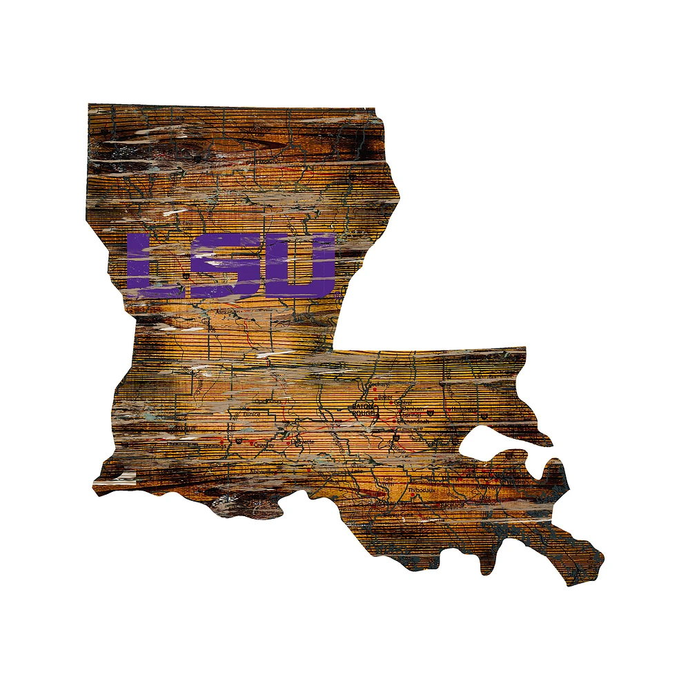 LSU Tigers 23.5" x 23.5" Distressed State with Logo Sign