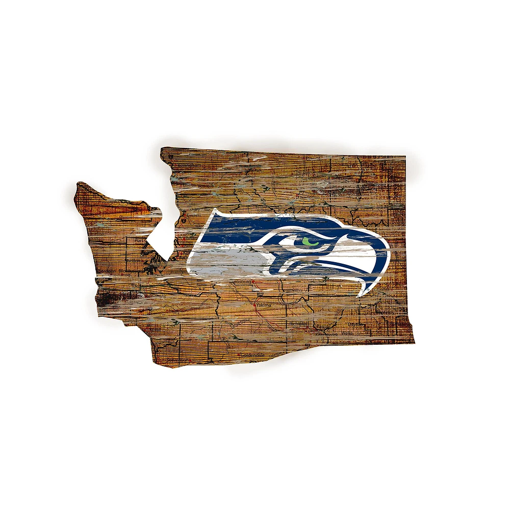 Seattle Seahawks 23.5" x 23.5" Distressed State with Logo Sign