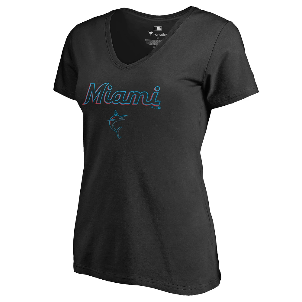 Women's Black Miami Marlins Team Lockup T-Shirt