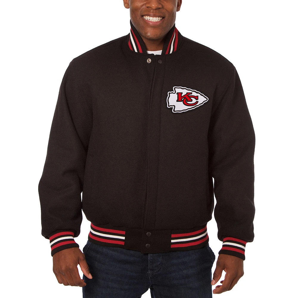 Men's JH Design Black Kansas City Chiefs Embroidered Wool Jacket