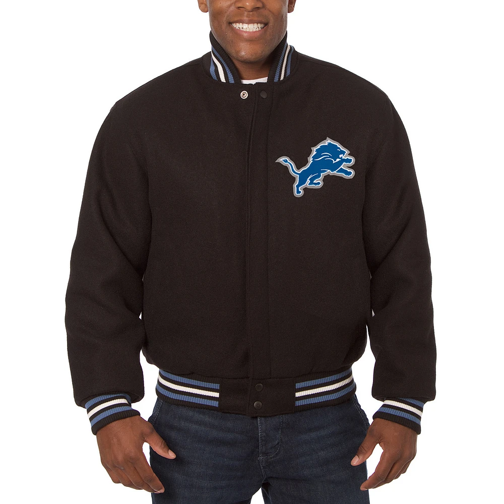 Men's JH Design Black Detroit Lions Embroidered Wool Jacket