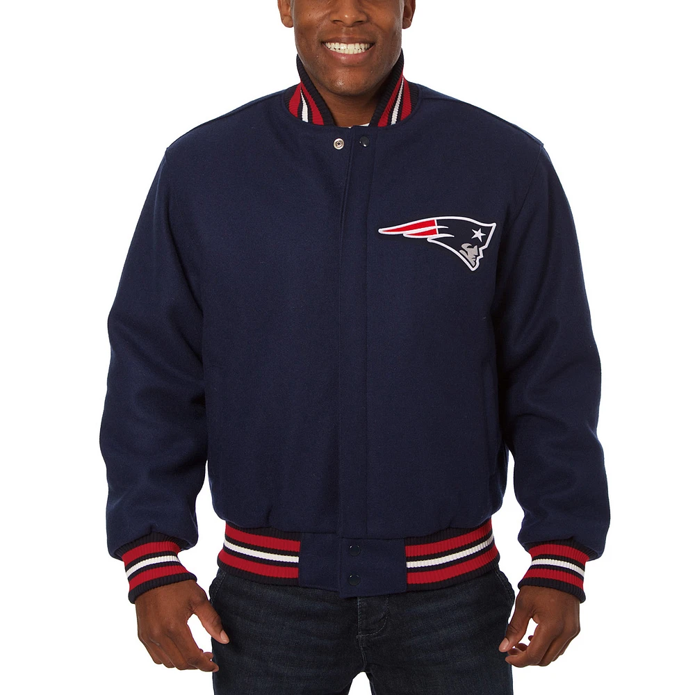 Men's JH Design Navy New England Patriots Embroidered Wool Jacket