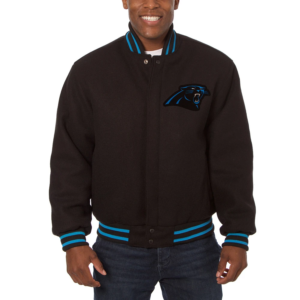 Men's JH Design Black Carolina Panthers Embroidered Wool Jacket