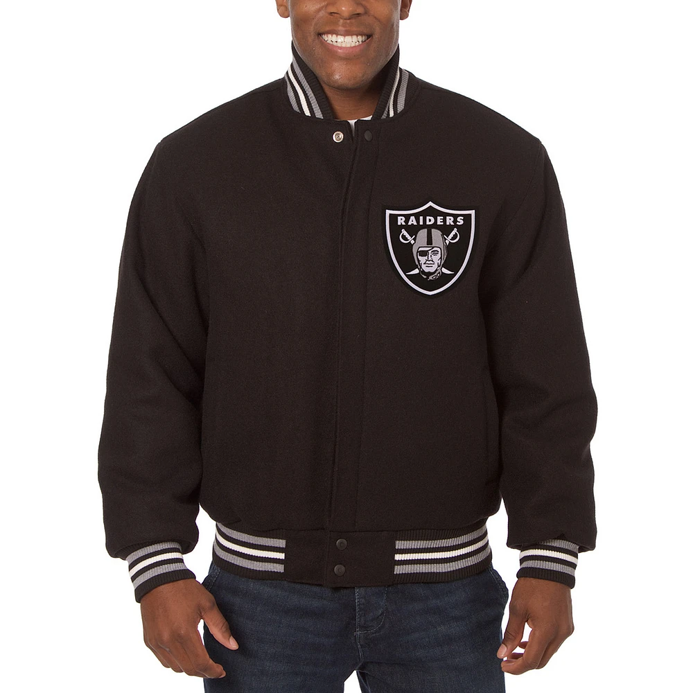 Men's JH Design Black Las Vegas Raiders Embroidered Wool Jacket
