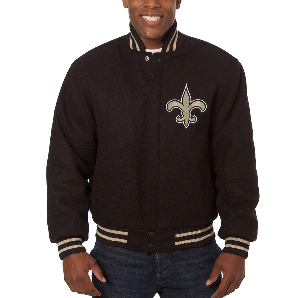 Men's JH Design Black New Orleans Saints Embroidered Wool Jacket