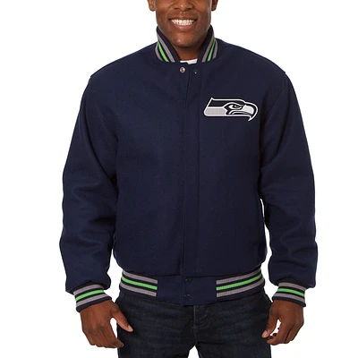 Men's JH Design College Navy Seattle Seahawks Embroidered Wool Jacket